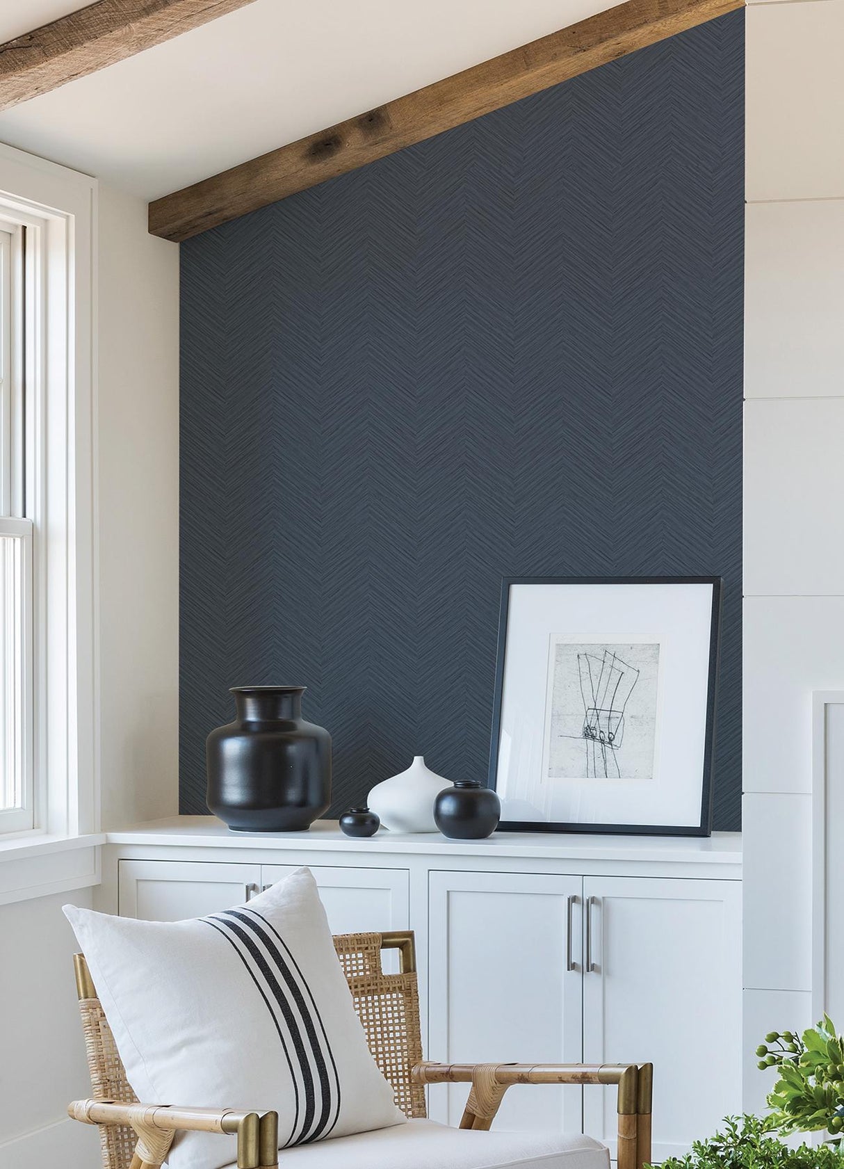 A-Street Prints Inlay Chevron Blue Wallpaper