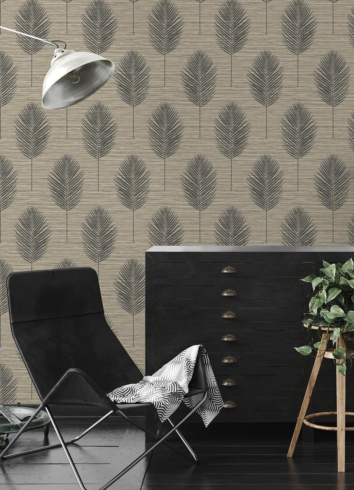 A-Street Prints Inlay Leaves Light Brown Wallpaper