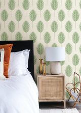 A-Street Prints Inlay Leaves Green Wallpaper