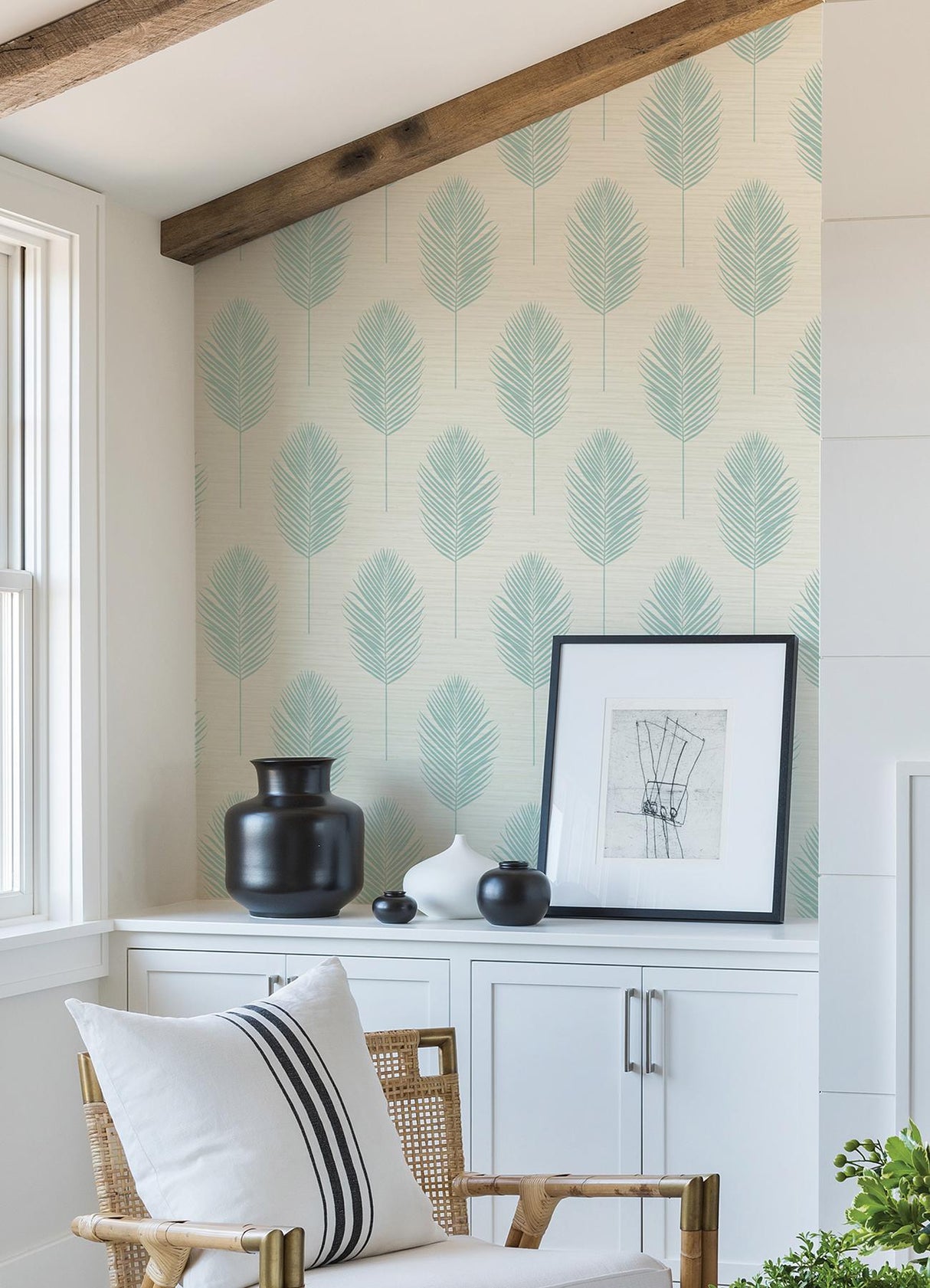 A-Street Prints Inlay Leaves Aqua Wallpaper