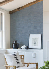 A-Street Prints Jenga Blue Striped Column Wallpaper
