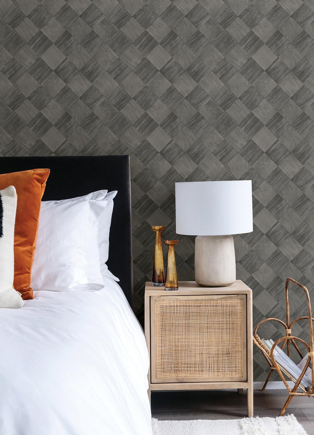 A-Street Prints Thriller Black Wood Tile Wallpaper