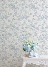 A-Street Prints Loveshackfancy Cabbage Rose Bow Dusty River Blue Wallpaper