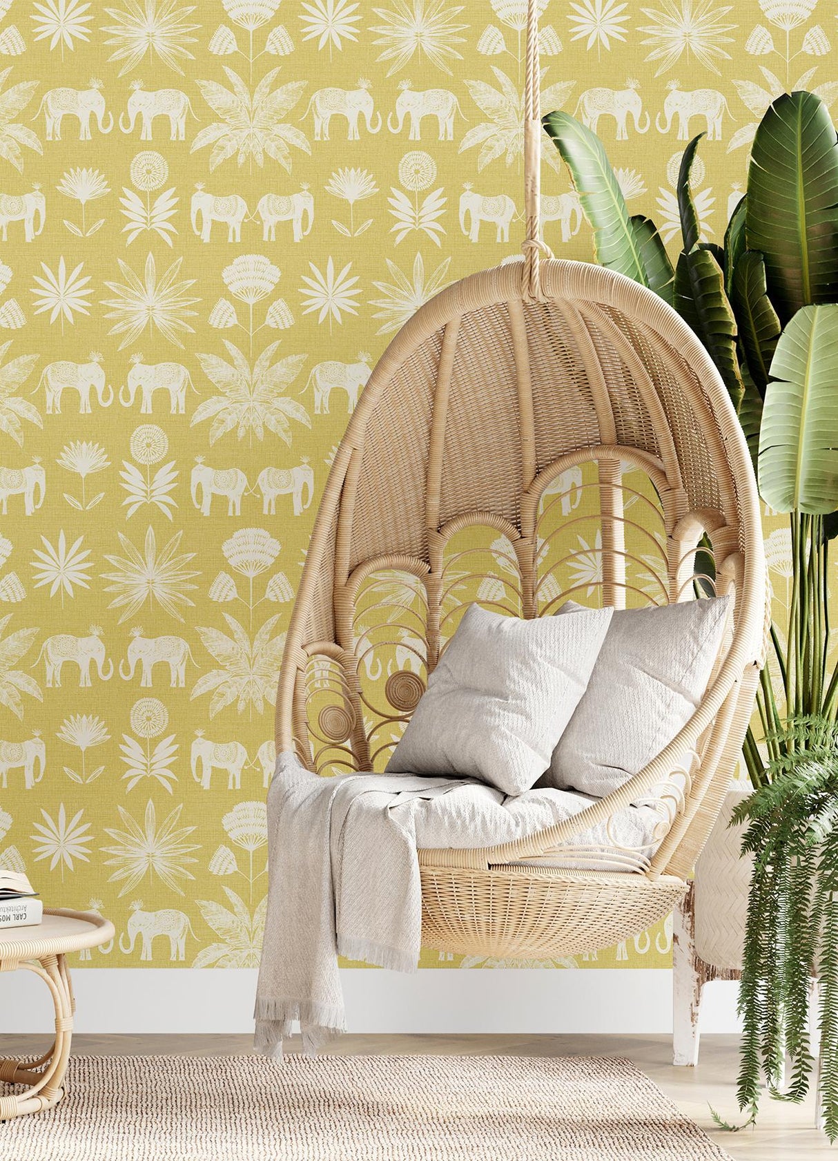 A-Street Prints Bazaar Yellow Elephant Oasis Wallpaper