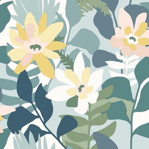 A-Street Prints Seychelles Botanical Turquoise Wallpaper