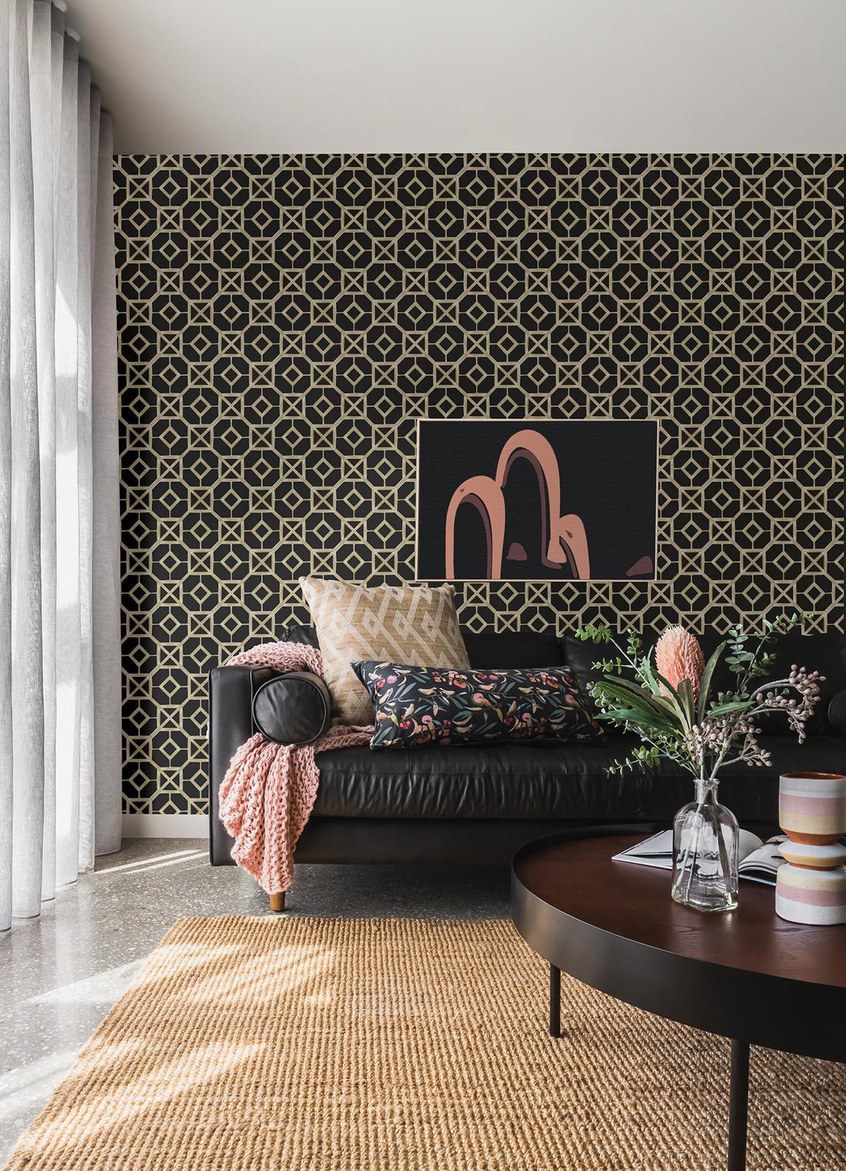 A-Street Prints Livia Black Trellis Wallpaper