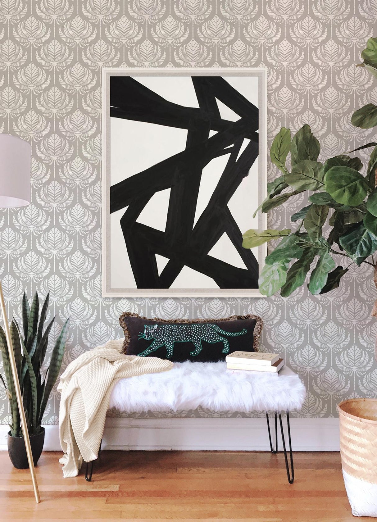 A-Street Prints Palmier Grey Lotus Fan Wallpaper