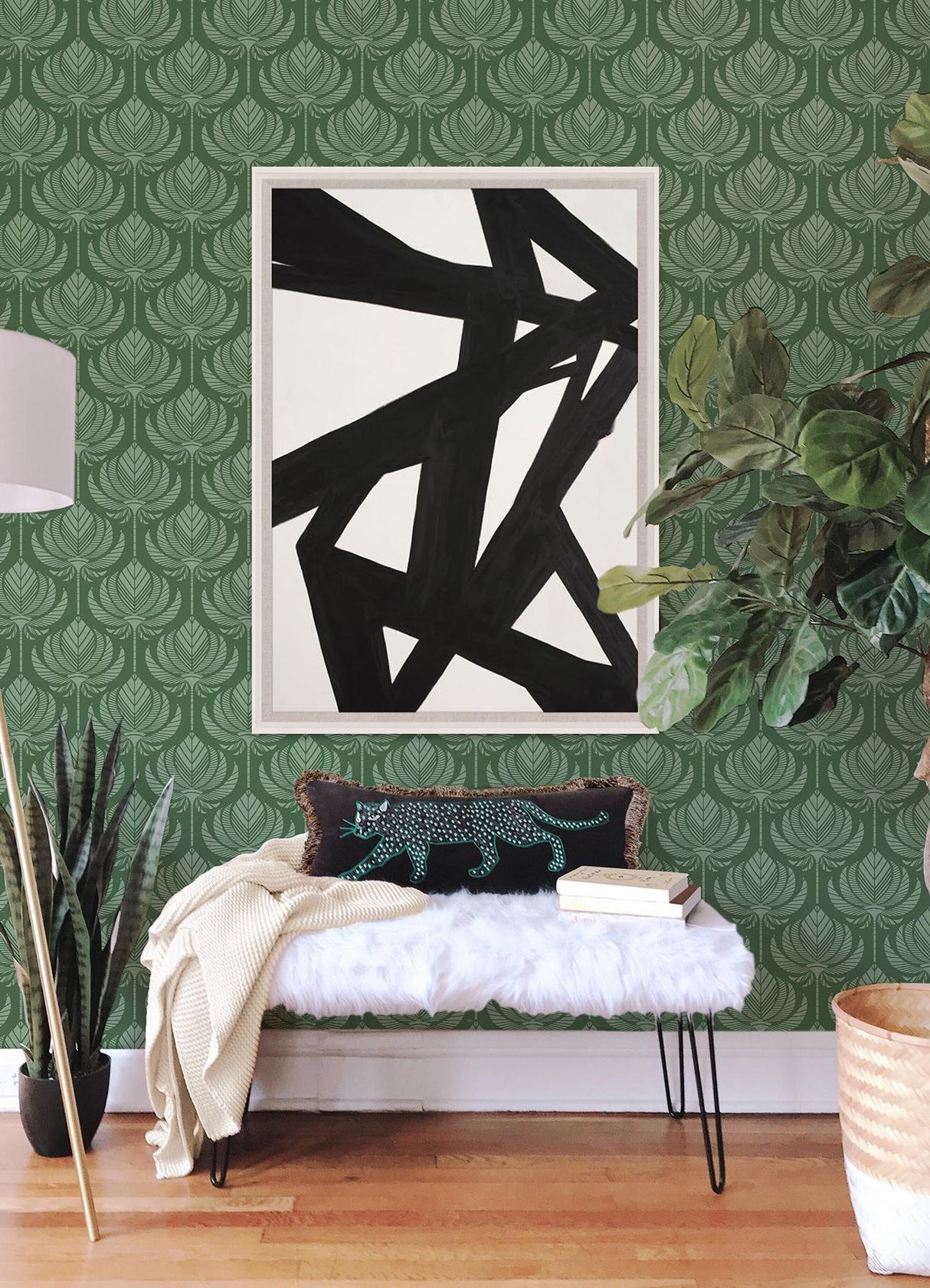 A-Street Prints Palmier Green Lotus Fan Wallpaper