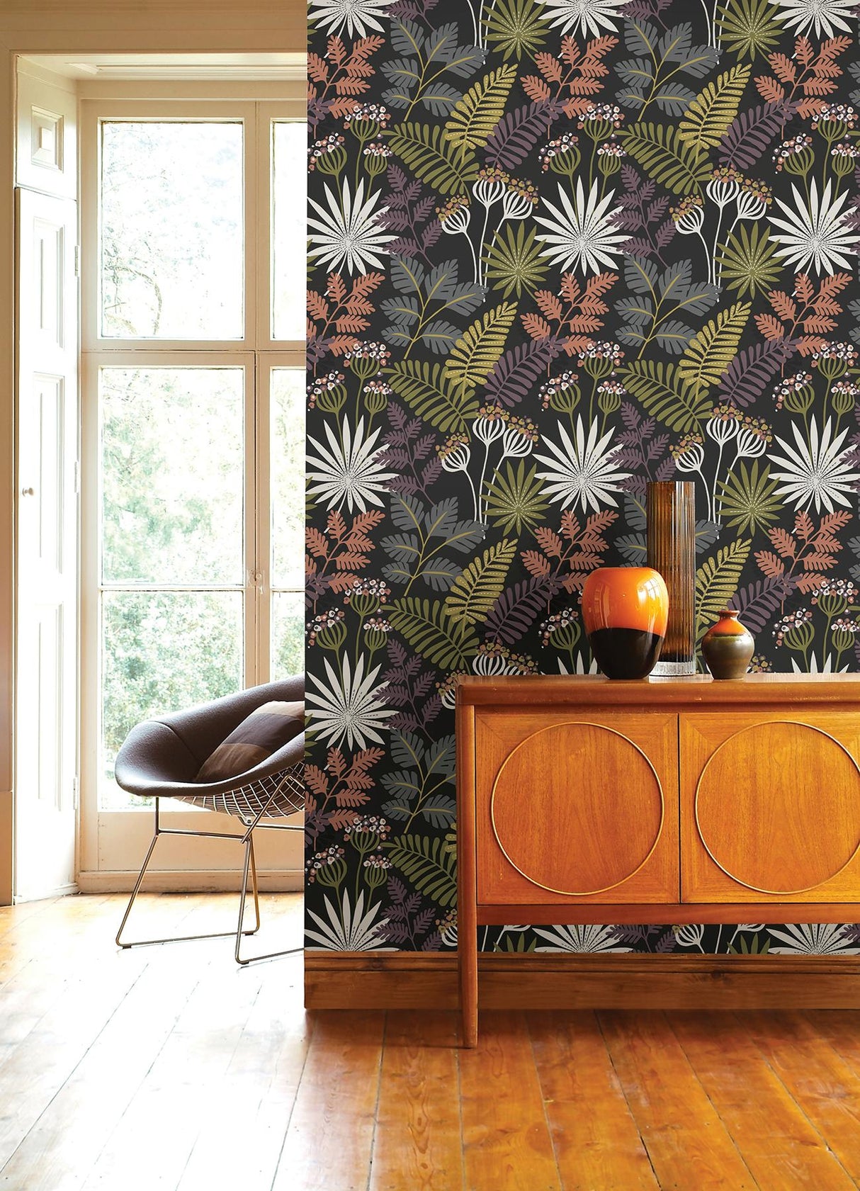 A-Street Prints Seychelles Botanical Black Wallpaper