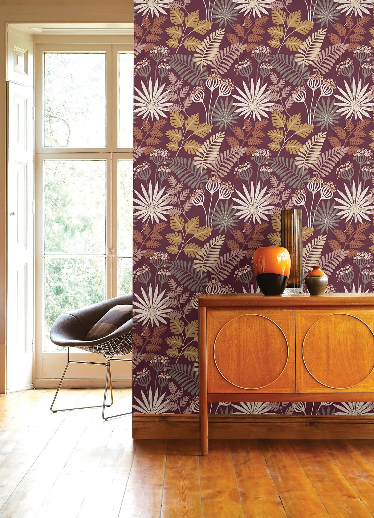 A-Street Prints Praslin Merlot Botanical Wallpaper