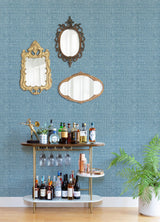 A-Street Prints Zia Blue Basketweave Wallpaper