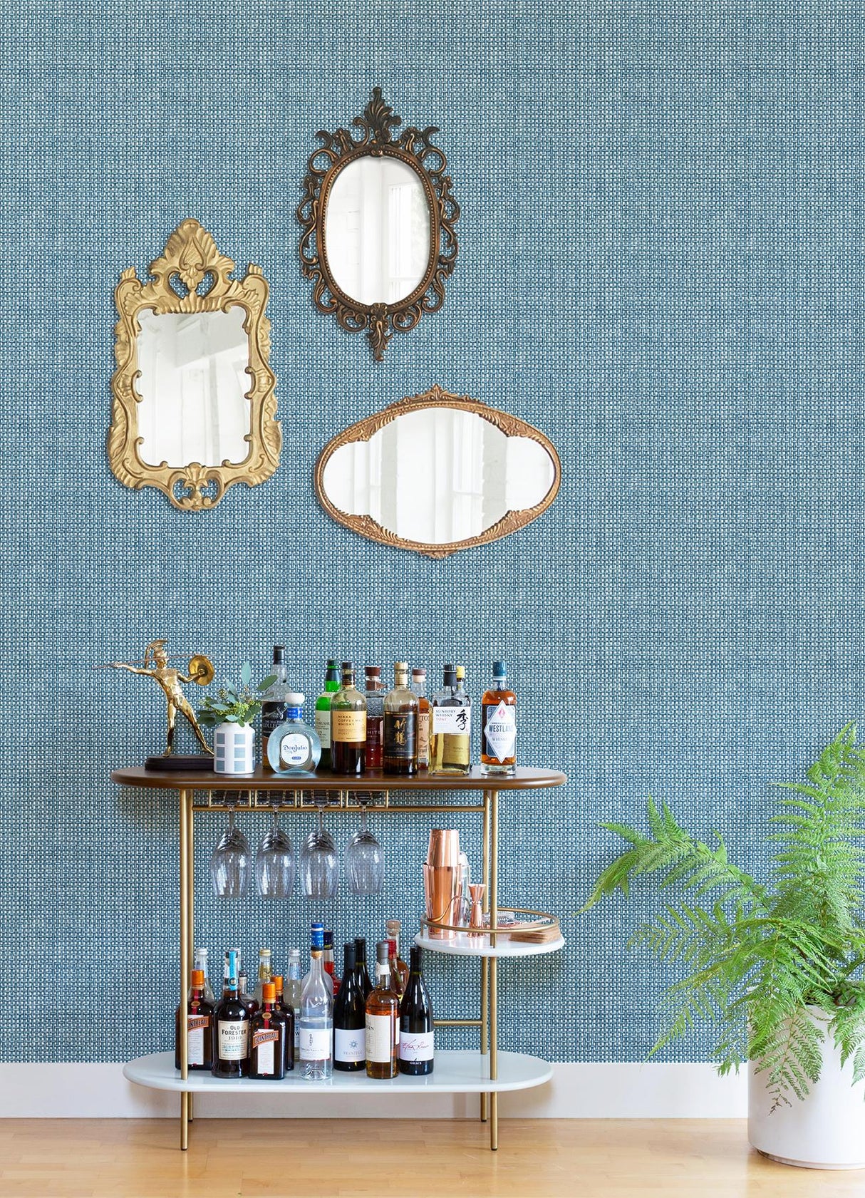 A-Street Prints Zia Blue Basketweave Wallpaper