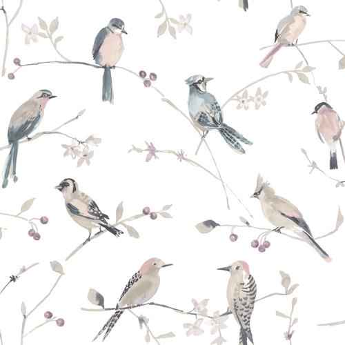 Brewster Home Fashions Chesapeake Thoreau Birds Mauve Wallpaper