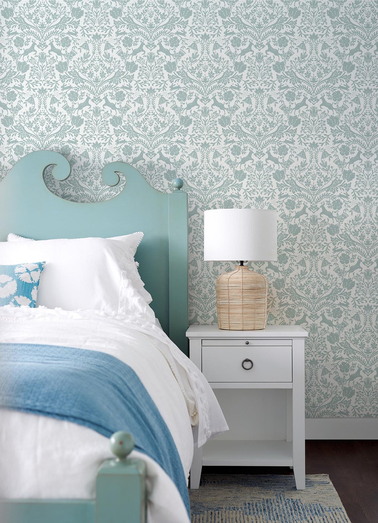 Brewster Home Fashions Chesapeake Thoreau Damask Aqua Wallpaper