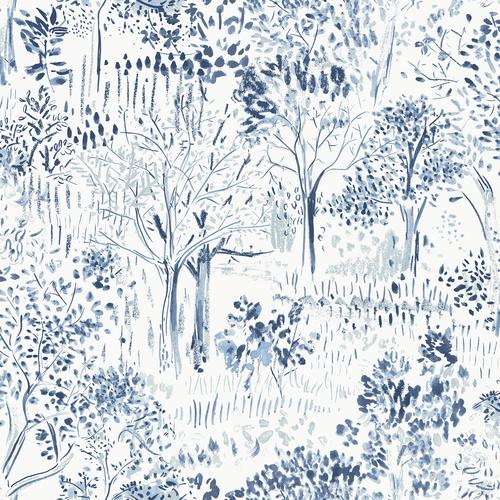 Brewster Home Fashions Chesapeake Thoreau Trees Navy Wallpaper
