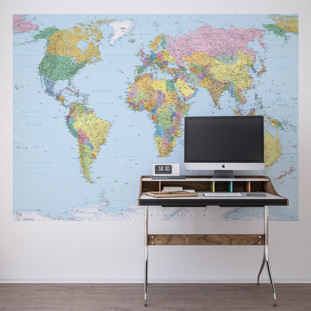 Brewster Home Fashions World Map Wall Mural Blues Wallpaper