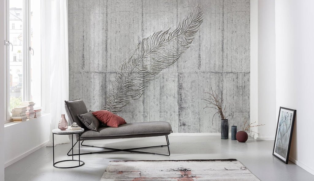 Brewster Home Fashions Concrete Feather Wall Mural Greys Wallpaper