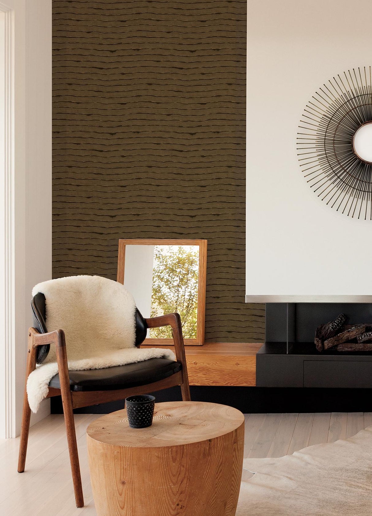 A-Street Prints Naia Horizontal Wavy Lines Brown Wallpaper