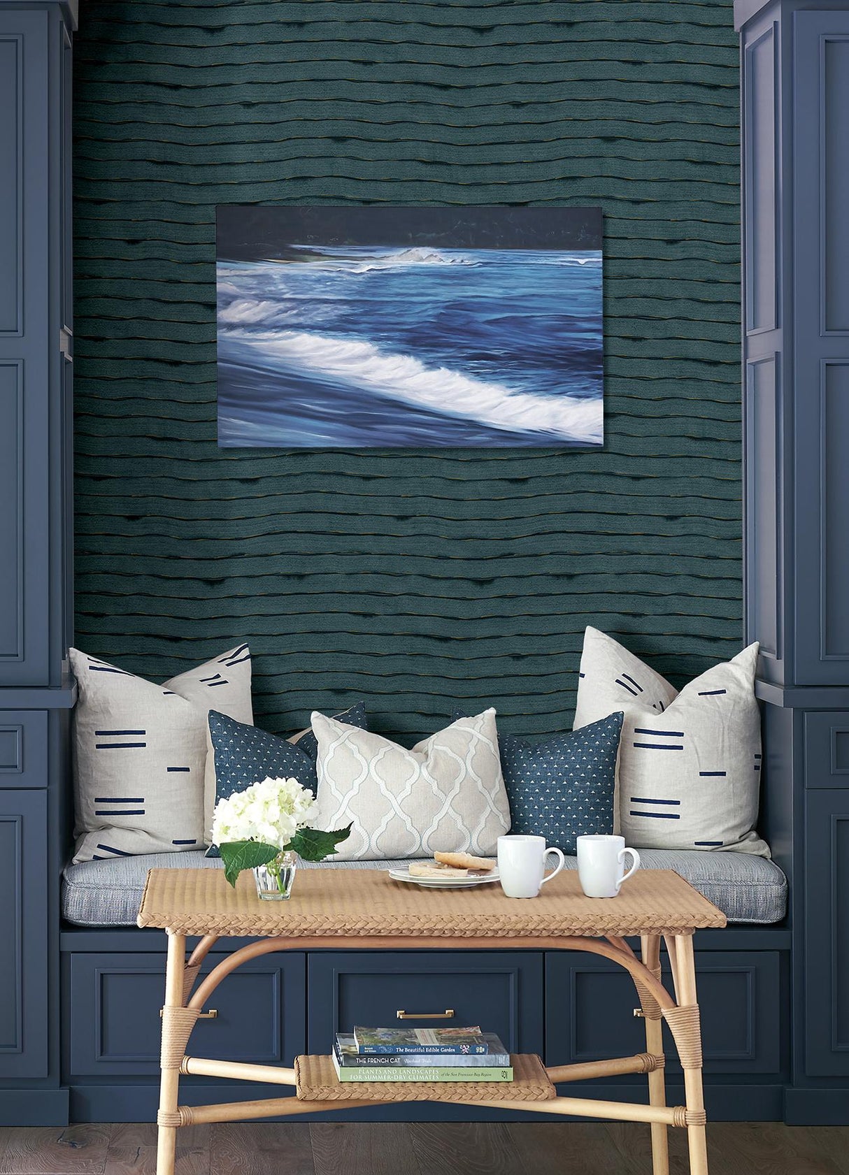 A-Street Prints Naia Horizontal Wavy Lines Blue Wallpaper