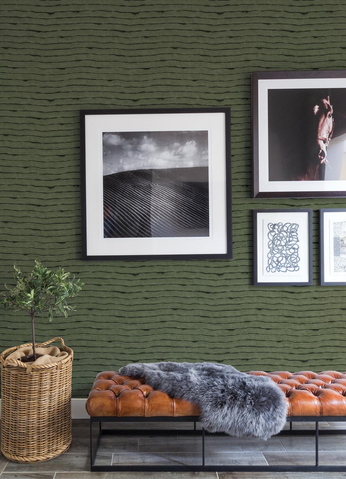 A-Street Prints Naia Horizontal Wavy Lines Green Wallpaper