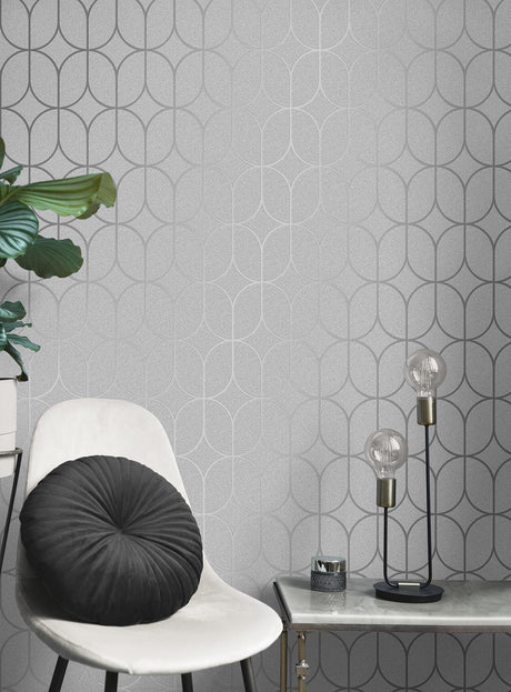 Brewster Home Fashions Raye Rosco Trellis Silver Wallpaper