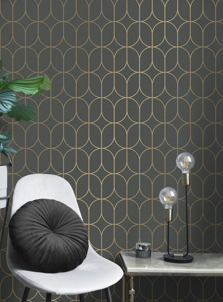 Brewster Home Fashions Raye Rosco Trellis Charcoal Wallpaper