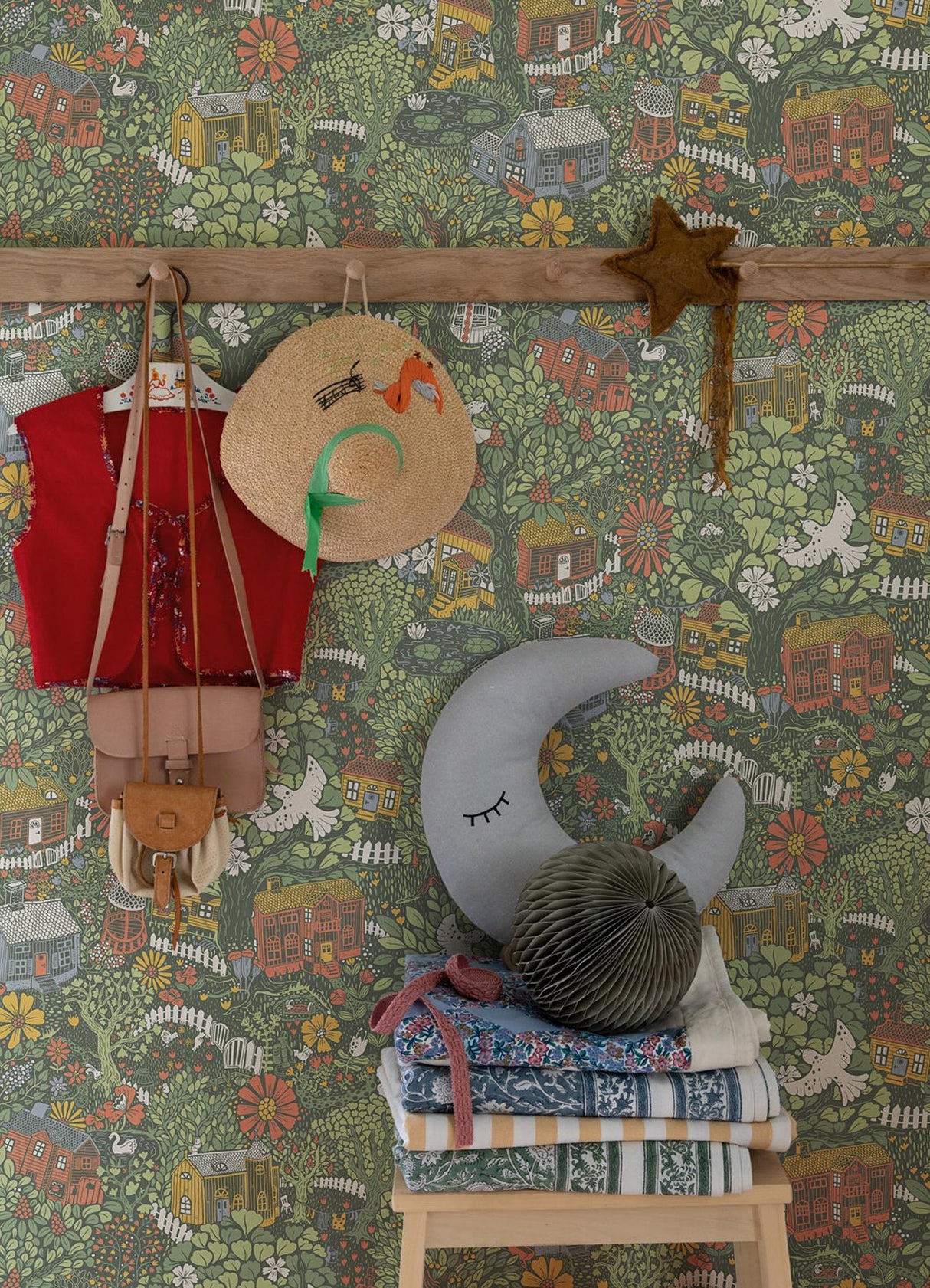 A-Street Prints Bygga Bo Woodland Village Green Wallpaper