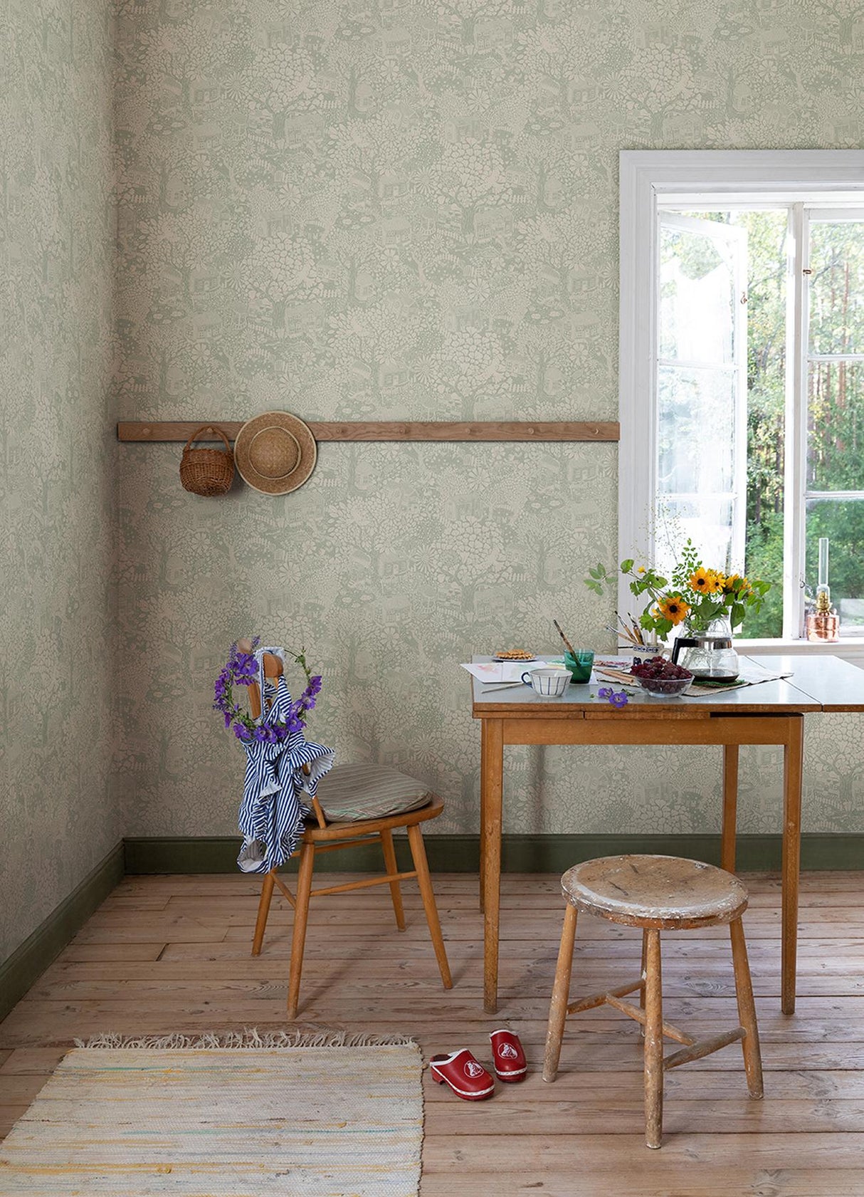A-Street Prints Bygga Bo Woodland Village Seafoam Wallpaper