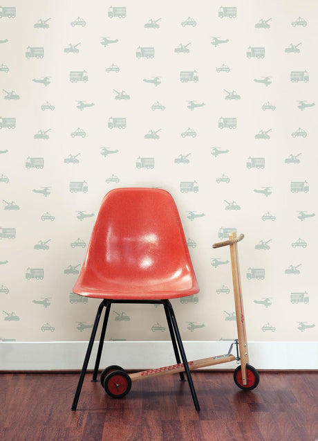 Brewster Home Fashions Briony Vehicles Sage Wallpaper