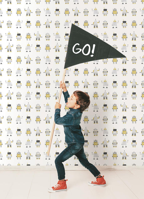 Brewster Home Fashions Callum Robots Gold Wallpaper