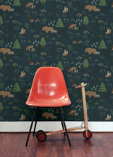Brewster Home Fashions Finola Bears Dark Blue Wallpaper