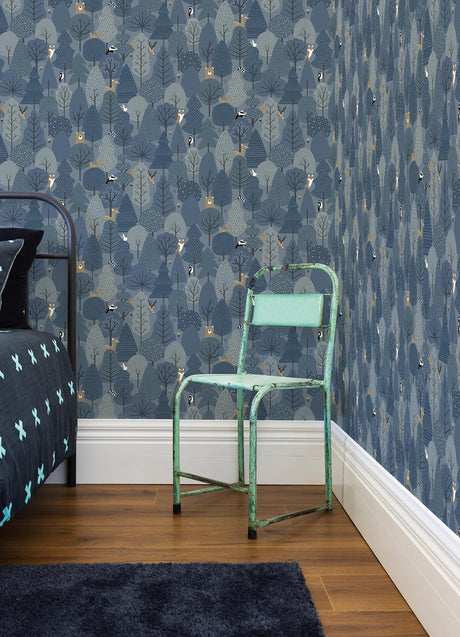 Brewster Home Fashions Quillen Forest Indigo Wallpaper