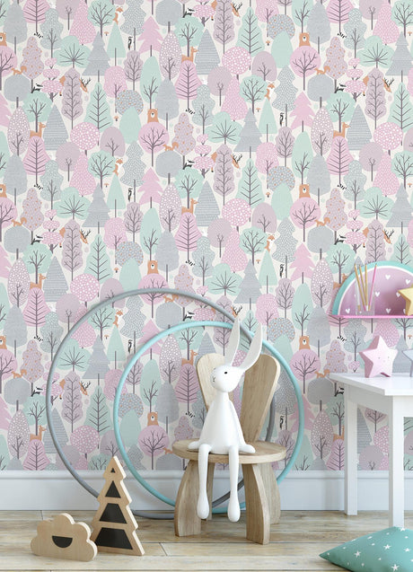 Brewster Home Fashions Quillen Forest Pink Wallpaper