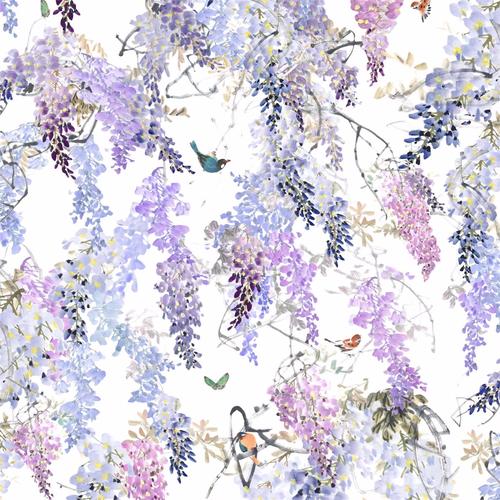 Sanderson Wisteria Falls Panel A Lilac Wallpaper