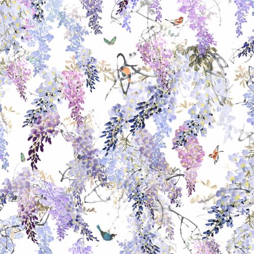 Sanderson Wisteria Falls Panel B Lilac Wallpaper