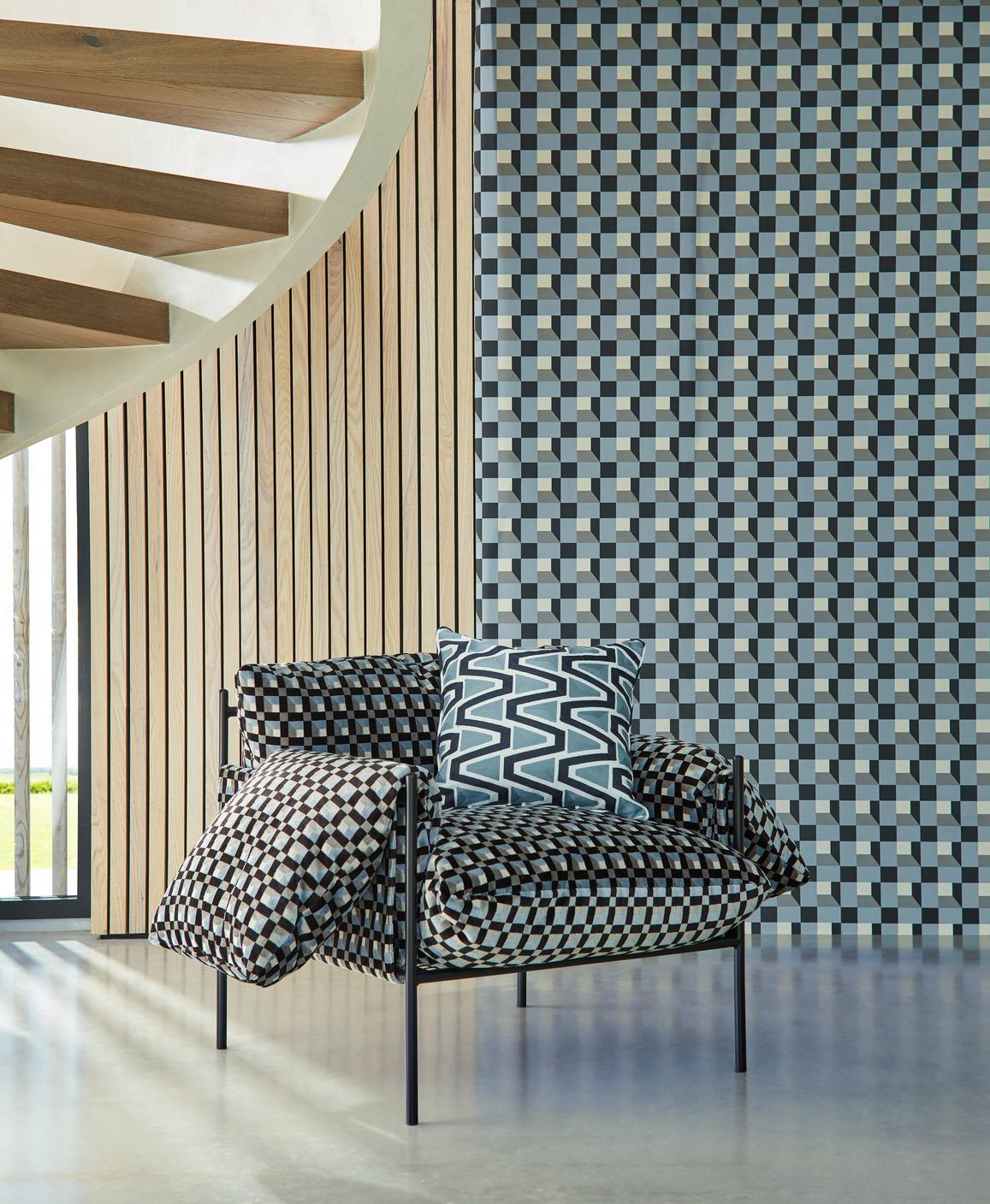 Harlequin Blocks Black Earth/Sketched/Diffused Light Wallpaper