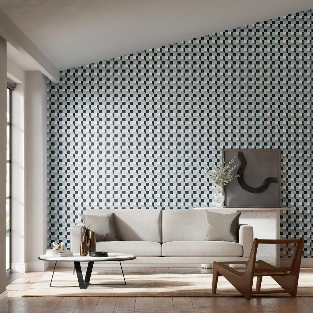 Harlequin Blocks Cornflower/Black Earth/Sketched Wallpaper