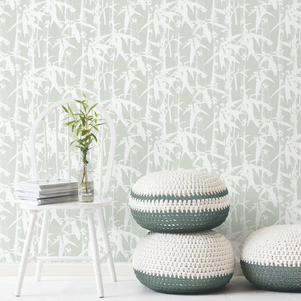RoomMates Modern Bamboo Peel & Stick green/white Wallpaper