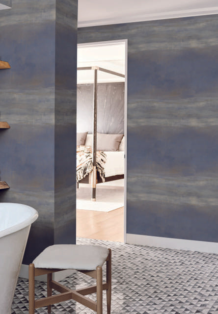York Navy Serene Reflection Navy Wallpaper