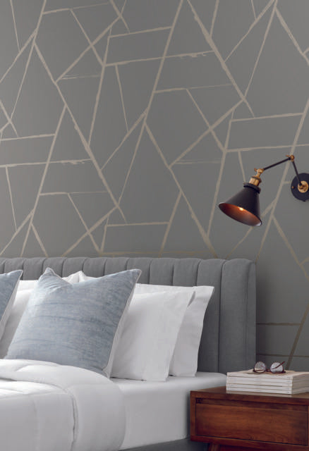 York Grey Metallic Intersect Grey Metallic Wallpaper
