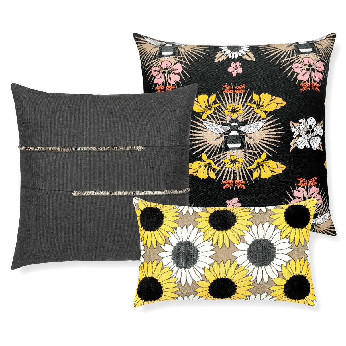 Elaine Smith Micro Fringe Carbon Gray Pillow