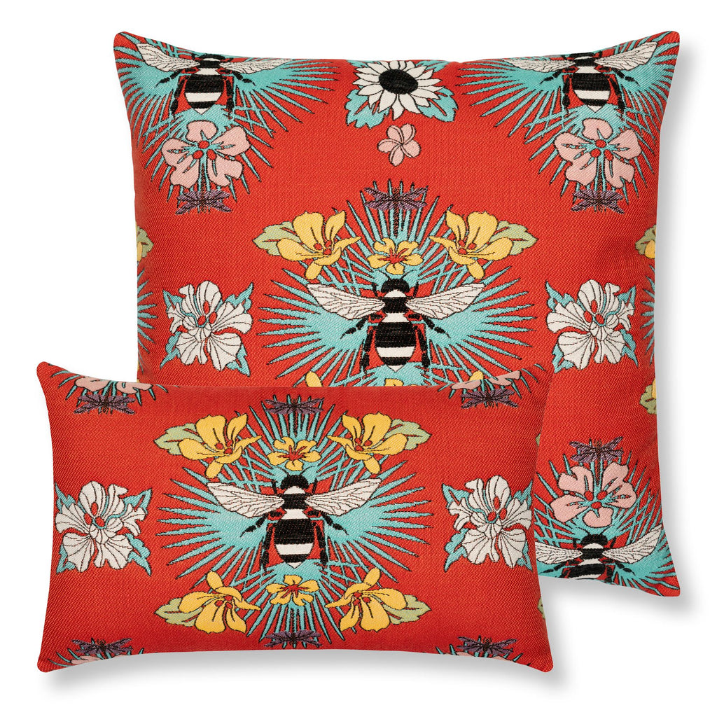 Elaine Smith Tropical Bee Red Lumbar Red Pillow
