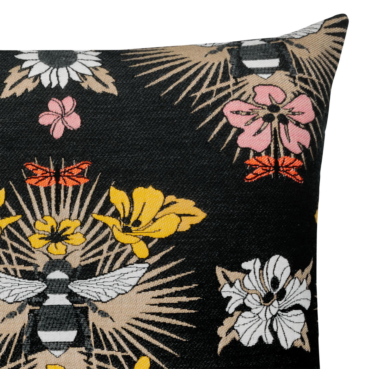 Elaine Smith Honey Bee Black Pillow