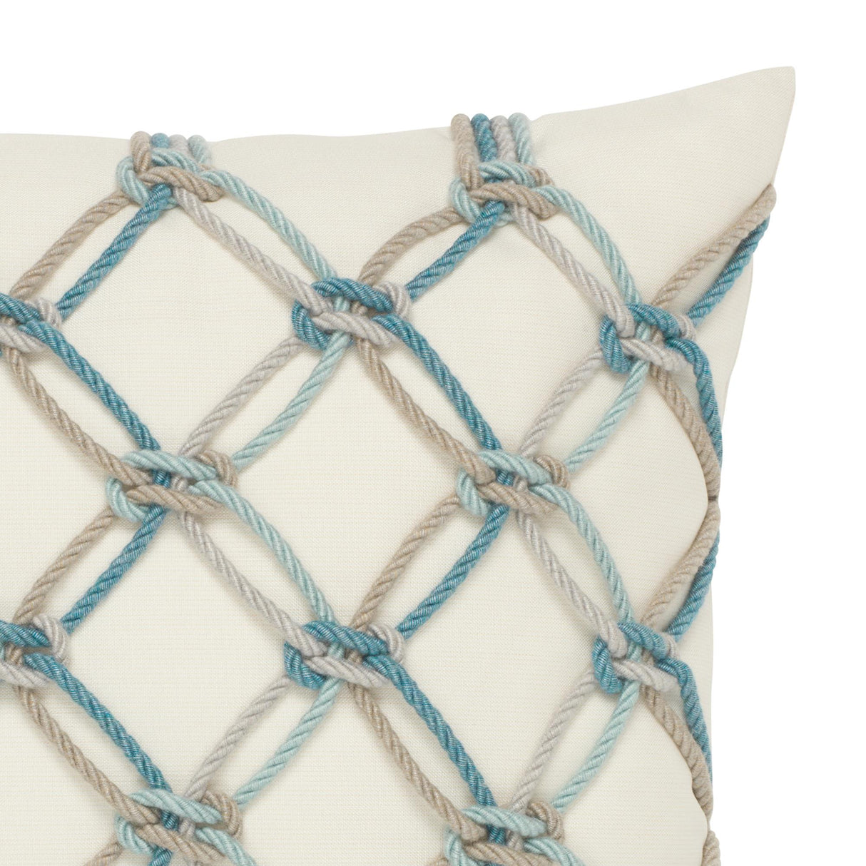 Elaine Smith Aqua Rope Ivory Pillow