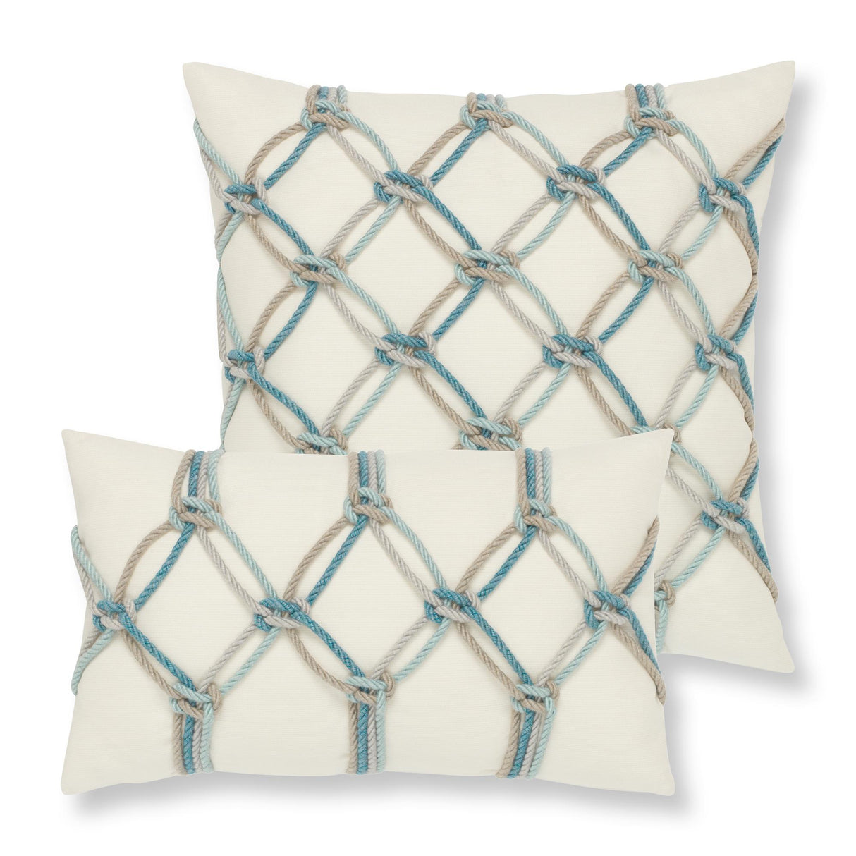 Elaine Smith Aqua Rope Ivory Pillow