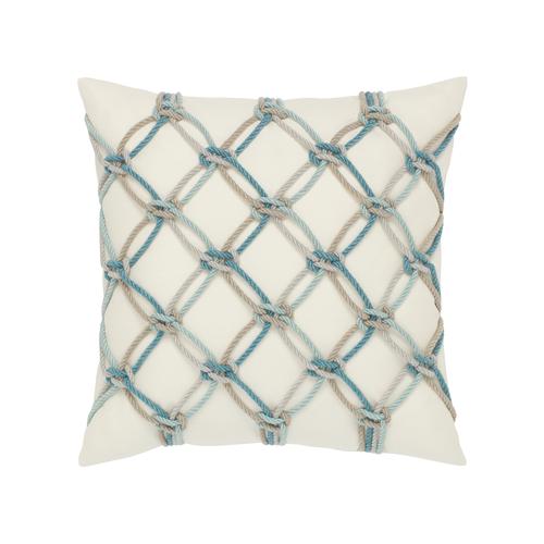 Elaine Smith Aqua Rope Ivory Pillow