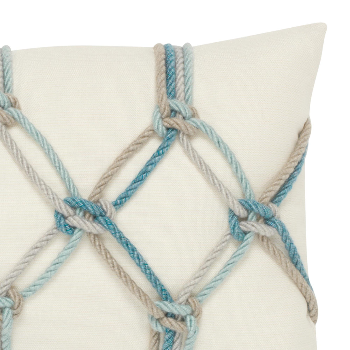 Elaine Smith Aqua Rope Lumbar Ivory Pillow
