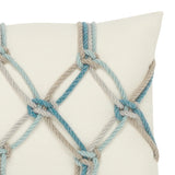 Elaine Smith Aqua Rope Lumbar Ivory Pillow
