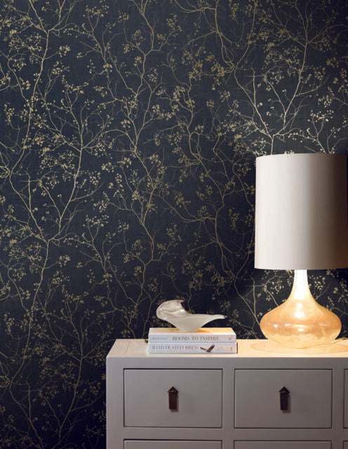 Antonina Vella Luminous Branches Black/Gold Wallpaper