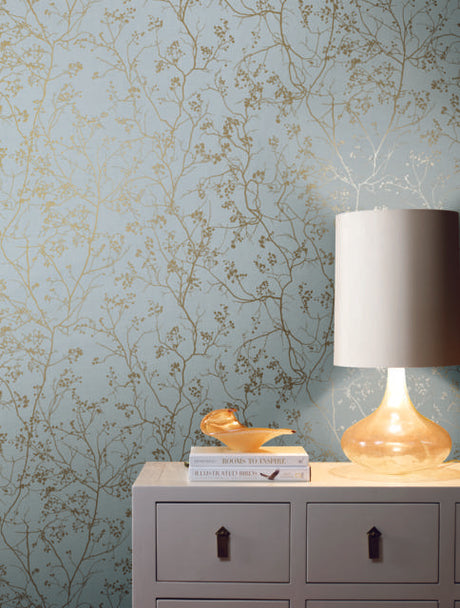 Antonina Vella Luminous Branches Blue/Gold Wallpaper